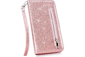 Ysimee Compatibile con Cover Samsung Galaxy J4 2018 Custodie Flip Cover in PU Pelle Brillantini Glitter Antiurto Cerniera Folio Libro Portafoglio Kickstand Slot per Schede Chiusura Magnetica,Oro Rosa