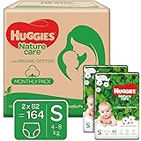 Huggies Nature Care Pants, Monthly Pack, Small (S) Size Baby Diaper Pants, 164 Count, Nature’s gentle protection with organic