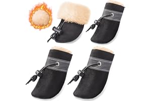 KATELUO Dog Snow Bottes de Chien,4 Pièces Bottes Hiver Chien,Chaussures Chien Neige,Convient Aux Petits Chiens, Chiens de Taille Moyenne, Antidérapant Et Chaud, Adapté Aux Activités de Plein Air (S, Noir)