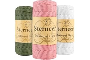 Hilo de macramé 3mm x 300m, Sterneer Juego de 3 Cuerda de Macramé, Cuerda de Algodón Natural de Macramé, para tapices, Colgar Flores, Cortinas y Trabajos Varios (B)