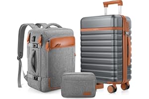 UKEIN Suitcase Set, 5 Pieces, Lightweight, 100% PC Travel Suitcase with Wheels, Trolley & TSA Lock, Hard Shell Suitcase Set, Trolley Hand Luggage with 1 Travel Bag and 1 Toiletry Bag, gray, Hand