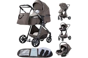 GLOKID Kinderwagen 3 in 1,Reisesysteme, Babywanne,Buggy&Sportsitz,Tragbarer,Voll-Gummireifen,Mit Einem Klick Zusammenklappbarer,Zubehör (LV9 Schokolade)