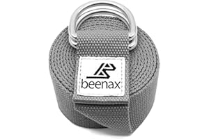 Beenax Yoga Strap Belt 1.85M, 2.5M, Extra Long Adjustable Strong Cotton 6ft 8ft with D-Ring Buckle, Exercise & Fitness Stretching for Yoga, Pilates, Dance, Gym Workouts and Physical Therapy
