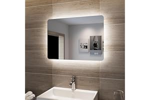 SONNI Espejo de Baño con Luz LED con Interruptor Tátil 70x50 cm Blanco Frío IP44 Espejo de Pared de Ahorro de Energía