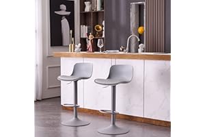 Kidol & Shellder Sgabelli da Bar Sedie Cucina Set di 2 Grigio Cuscino del Sedile, Schienale Girevole Regolabile in Altezza, Metallo in Pelle PU, Bancone da Cucina per Bistrot per la Casa…