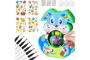 Joyesplay Osterei Dekorationsset,Ostereier Zum Bemalen mit Spinner DIY Osterdeko Mit 2 Sticker-Packs 3 Eiern & 8 Farben Stiften Oster Geschenk Kinder für Ostern (Blau)