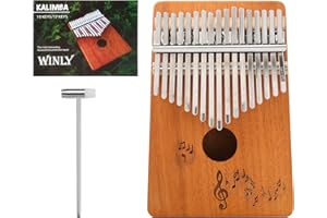Alnicov Kalimba Daumenklavier mit 17 Tasten, mit Lernanleitung und Stimmhammer, tragbares Mbira-Mahagoni-Fingerklavier als Geschenk für Kinder, Erwachsene, Anfänger (Musiknote)