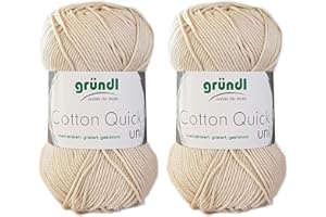 GRÜNDL WOLLE/ HDK-VERSAND 2x50 Gramm Gründl Cotton Quick 100% Baumwolle, Häkelgarn mercerisiert, gasiert, gekämmt inkl. Anleitung für ein Meerschwein (102 Beige Hell)