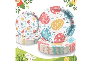 DUOCUTE Pasqua Piatti di Carta Easter Set 40 Pezzi, 23cm (9inch) e 18cm (7inch) Uova di Pasqua Festa Stoviglie di Carta Usa e Getta per Cena di Pasqua Dessert Piatti per Bambini Festa di Pasqua-20 Ospiti