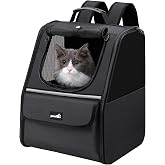 Pecute Backpack Carrier for Cats and Small Dogs up to 11 lbs, Black | Stable frame with steel wire, breathable, foldable, ide