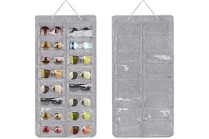 HNBTX Organizador Gafas Colgante, 16 Compartimentos organizador gafas de sol,con 3 Gancho de Metal,Soporte Colgante De Fieltro Para Gafas Perfecto para cualquier habitación-Gris