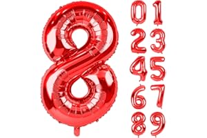 ONEHOUS 40 Inch Red Large Numbers Balloons 8, Number 8 Digit 8 Helium Balloons, Foil Mylar Big Number Balloons for Birthday Party Anniversary Supplies Decorations