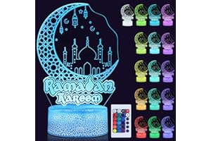 Dreamtop Ramadan Eid LED Night Light, Mubarak Eid Ramadan Decorations Moon 3D Ramadan Lamp with Remote 16 Color Flashing, Eid Ramadan Decorations for Home Table Lights Ramadan Eid Gifts