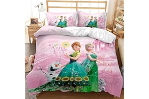 LKFFHAVD Disney Frozen Bettwäsche Anna Und ELSA Olaf Kristoff Bettbezug 3D Digitaldruck-Mikrofaser Mit Kissenbezug,KinderBettwäsche (135 x 200CM,25)