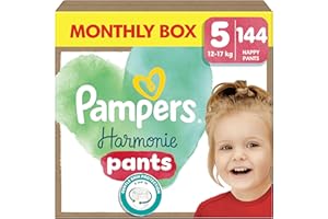 Pampers Harmonie Nappy Pants Size 5, 144 Nappies, 12kg-17kg, Monthly Pack, Gentle Skin Protection and 360° Comfort Fit