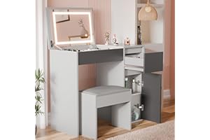 Blisswood Dressing Table with Flip Up Mirror and Led lights, Vanity Makeup Table Drawer Storage Unit Bedroom Dresser Make Up Desk For Living Room, Bedroom Furniture (Light Grey/Dark Grey)