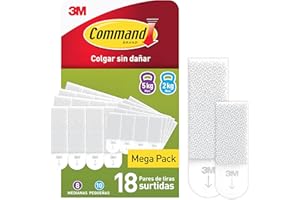 Command Tiras Adhesivas para Colgar Cuadros, 10 Pares de Tiras Pequeñas y 8 Medianas Blancas - Para Marcos, Espejos y Otros Adornos - Colgar sin Agujeros ni Taladrar