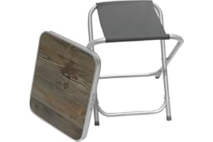 Homecall Tabouret de camping pliable en aluminium, avec partie supérieure en panneau MDF (Gris)