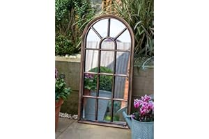 Creekwood Modena Indoor/Outdoor Lightweight Arched Window Wall Mirror, Brushed Copper/Bronze, W35cm x H71cm x D3cm