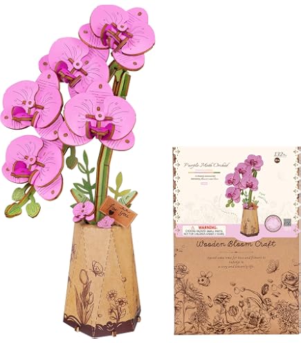 ROWOOD Puzzle 3D en bois à faire soi-même, fleurs artificielles à assembler, kit d'artisanat pour adultes, meilleure décoration d'intérieur et kit cadeau de Saint-Valentin (rose rouge