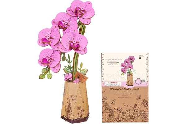ROBOTIME Orchidée Papillon Pourpre Puzzle 3D en Bois, Kit De Modèle De Fleur Artificielle pour Adultes, Construction De Décoration Créative pour La Maison, Cadeaux De Saint-Valentin pour Femmes