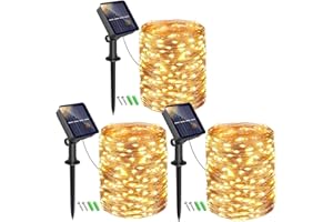 Bitjam【3 Pezzi】Luci Solari Esterno, 17M 150LED Catena Luminosa 8 modalità Luci Energia Solare Impermeabili, Filo di Rame Lucine decorazioni giardino,Natale,Patio,Matrimonio,Festa