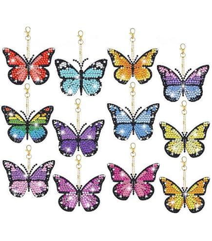 MWOOT 5 Pièces Papillon Porte-Clés Peinture Diamant, 5D DIY