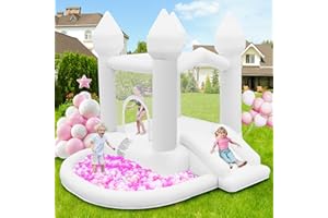 FBSPORT White Bouncy Castle with Slide Ball Pit and Trampoline Inflatable Bounce House with Air Blower for Kids Toddler Indoor Outdoor Garden Park Backyard Party Wedding Birthday Gifts