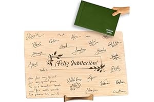 CONTRAXT Tarjeta regalo Feliz Jubilacion. Tarjeta felicitacion Libro de firmas dedicatorias Regalo original fiesta jubilacion grande en madera hombre o mujer compañeros