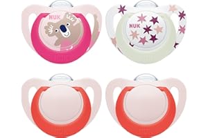 NUK Star Day & Night ciuccio | 18-36 mesi | Calma il 99% dei bambini | Succhietti in silicone senza BPA | Glow-In-The-Dark per trovarli la notte | Koala | 4 pezzi