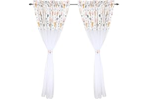 ‎TUPTAM TupTam Kinderzimmer Voile Vorhänge Baby Gardinen mit Tunnelzug Set, Farbe: Wald/Beige, Größe: ca. 140 x 160 cm