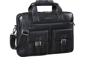 STILORD 'Frederico' Vintage Leder Aktentasche zum Umhängen für Herren Damen Laptoptasche 13,3 Zoll Umhängetasche Aufstecksystem Lehrertasche Echtleder, Farbe:schwarz plain