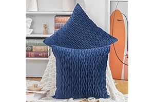 Madizz Pack of 2 Super Soft Velvet Decorative Cushion Covers with Texture Luxury Style Throw Pillow Cases Pillow Shell for Sofa Bedroom Square Blue 16x16 inch