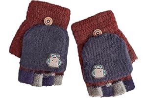 Cxryrzhe Kids Winter Gloves 6-15 Yrs for Boys Girls,Convertible Flip Top Gloves Cartoon Thermal Knitted Gloves Knit Fingerless Gloves Warm Stretchy Mitten Cover