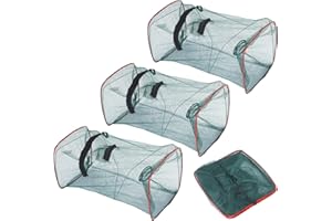 GENZYRE 3 Stück Fischreuse, Krebsreuse Setzkescher Gummiert Senke Reuse Köderfischsenke Fischfalle Köderfischreuse Aalreuse Köder Faltbare Froschfalle Kann Gefaltet Angelkescher für Teich Fischfang