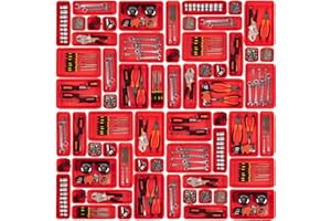 Giklux 45 Pack Tool Box Organiser Trays, Plastic Tool Storage Drawer Organiser Dividers, Tool Chest Cabinet Trolley Cart Compartment Organiser Box for Small Parts, Workshop, Toolbox Organiser, Red