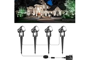 NATPOW Garden Spot Lights Mains Powered, Outdoor Landscape Spotlights 12W, LED 4-in-1 Spike Lights with Adapter, IP65 Waterproof 5V LED Garden Spike Light for Lawn, Pathway, Yard (6000K)
