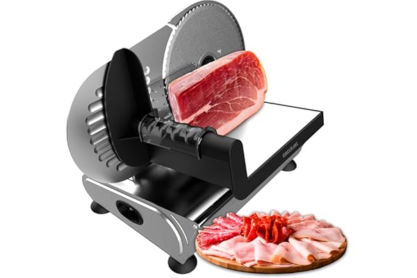 Cecotec Cortafiambre de Metal Rock'Ncut Advance. 180W de Potencia, Disco 190Mm, Ajuste de Grosor 0-15Mm, Disco Extraíble Quickout, Carro de Acero Inox, Estabilidad y Seguridad