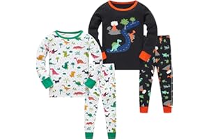 LOLPIP Jungen Pyjama Langarm 4-teilig Kleine Kinder Nachtwäsche Schlafanzug Set 2-14 Jahre