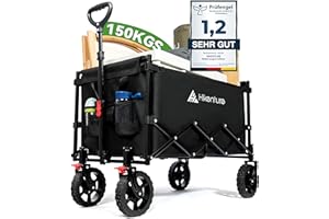 Hikenture Składany wózek transportowy z hamulcem, pojemność 140 litrów, udźwig do 150 kg, wyjątkowo kompaktowy i składany wózek ręczny, idealny na plażę, kemping i zakupy