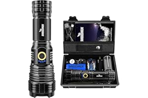 Shadowhawk Lampe Torche LED Ultra Puissante, 500000 Lumens Lampe De Poche Rechargeable, XHP70.2 Lampe Tactique, Flashlight IP67 Étanche 5 Modes pour Camping Randonnée Urgence(Avec batterie)