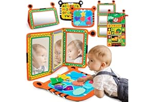 TEYTOY Tummy Time Baby Mirror Toys with Sensory Textured Play Pattern,Black and White High Contrast Baby Toys Neawborn Toys 0,3,6 Months,3 Way Baby Mirrors 3D Crinkle Toys Infant Toys for Newborn Boys Girls