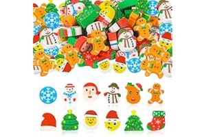 Ellxen 50 gomme natalizie, mini gomme da cancellare per bambini, piccole matite, gomme natalizie, ricompense in classe, per bambini e studenti (numero casuale di stili)
