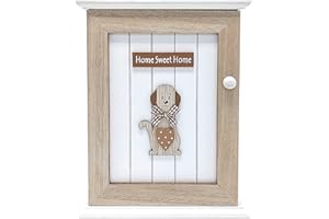 SPOTTED DOG GIFT COMPANY Key Box Wall Mounted Wooden Key Cupboard Cabinet with 6 Hooks for Hallway, Decorative Dog Themed Home Decor, Gifts for Dog Lovers and Animal Lovers