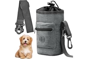 DRWOSM Sac à Friandises pour Chien Pochette pour Chien de Dressage Sacoche Friandise Chien Récipient de Nourriture avec Distributeur Sac a Crottes Ceinture Réglable pour Promenade Dressage de Chiens (Gris)