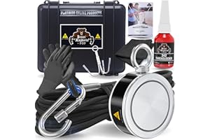 PLATINUM ONLINE PRODUCTS 800LB’s Complete Magnet Fishing Kit | Double Sided Fishing Magnet Kit with Case | Includes Strong Neodymium N52 Magnet, Durable 65ft Rope, Carabiner, Gloves, Grappling Hook & Carry Case