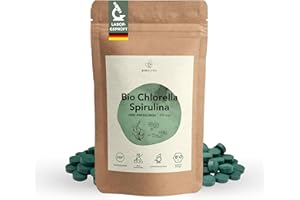 BIONUTRA® Spiruline Chlorella Bio Comprimés 1000 x 250 mg, paroi cellulaire brisée, contrôlés pour les résidus, produits selon le règlement bio UE, vegan, sans lactose & sans gluten, sans additifs
