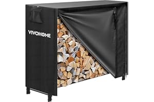 VIVOHOME Étagère pour Bois de Cheminée avec Housse Anthracite 122×122×35cm, Support Bûches Chauffage Robuste Réglable Imperméable Intérieur Extérieur