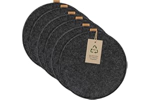 ‎MIQIO Miqio Design Felt Seat Cushion Round with Non-Slip Nubs | 35 cm | Set of 6 | Indoor and Outdoor | Sustainable Made from Recycled PET Bottles | Washable Chair Cushions Non-Slip | Dark Grey