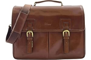 HOL Mens Leather Briefcase Cross Body Organiser Messenger Bag Buckerell Chestnut Tan